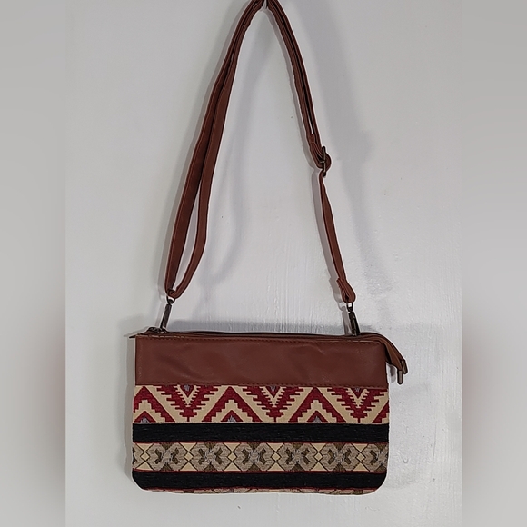 Canyon Sky Tapestry Vegan Leather Stylish Brown and Red Patterned Women's Bag - Picture 1 of 14